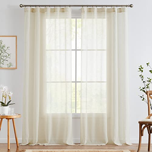 TOPICK Leinen Gardinen 2er Set H 225 x B 140 (cm) mit Verdeckten Schlaufen Vorhänge für Wohnzimmer küche Schlafzimmer Fenster Voile Transparent Durchsichtig Sheer Vorhang Landhausstil Modern Braun