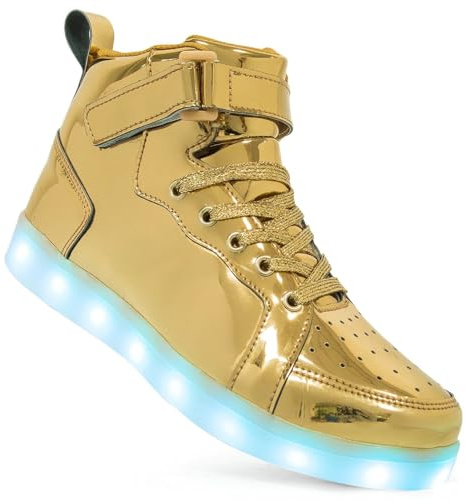 Scarpe da Ginnastica Luminose con Luci per Bambino per Adulti Scarpe da Ragazzi Ragazze Ricarica USB LED Illuminati Scarpe Lampeggianti Alte Xmas (B-Gold,43)