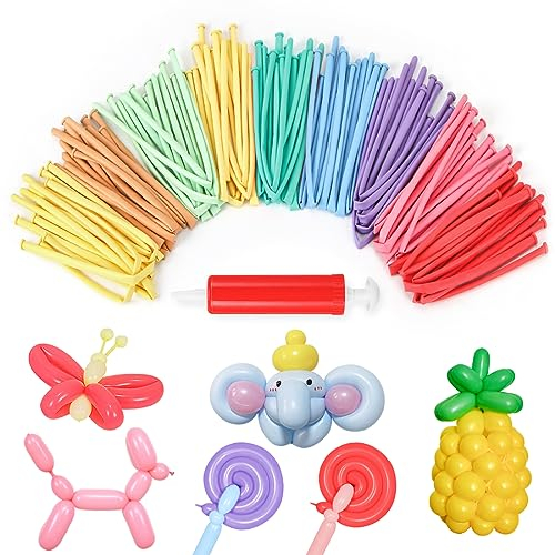 Palloncini Modellabili Lunghi per Animali con Pompa,100PCS Palloncini Magici in Lattice Color Pastello per Bambini Festa Compleanno Clown Decorazione