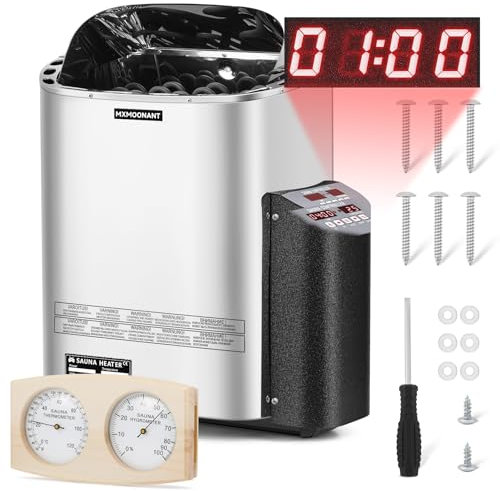 Mxmoonant 6KW Poêle Électrique pour Sauna, Contrôle Numérique de L'affichage, pour la Maison, l'hôtel, le Spa, Max 9 m³, avec Hygrothermographe pour Sauna