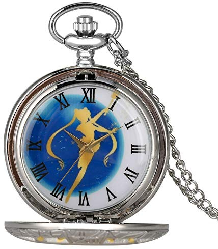 JFNHUTL Orologio da Tasca al Quarzo a Tema Sailor Moon con Numeri Romani, quadrante con Display, Collana in Argento con Ciondolo, Regali di Lusso per Ragazze e Donne