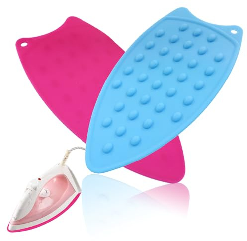 Moicstiy 2 Pcs Silicone Iron Rest Pads Mat Iron Hot Heat Resistant Protective Pads for Ironing Board Curling Irons Flat Irons(Pink&Blue)