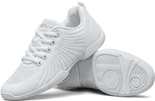 BAXINIER Girls White Cheerleading Shoes Youth Competition Cheer Sneakers Lightweight Athletic Training Dance Tennis Walking Shoes - White 11 Little Kid