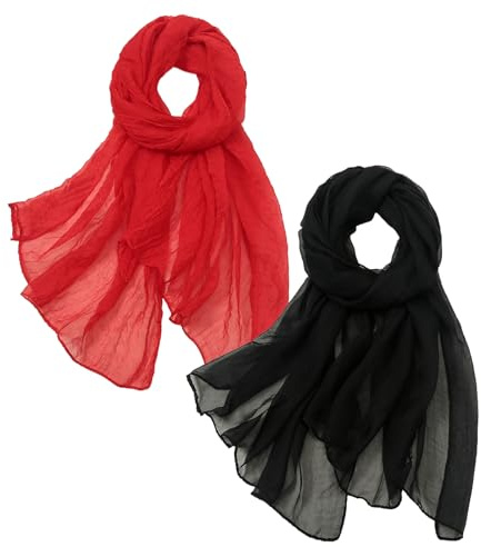Plipdhy 2 Piezas Bufandas de Chiffón para Mujer – Suaves y Ligeras,Color Sólido (Rojo y Negro),Estilo Elegante para Cuello,Chal o Foulard,Ideal para Todas las Estaciones