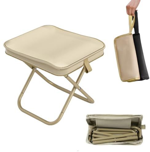 Ryfpdml Folding Stool, Portable Camping Stool Foldable Lightweight Camping Stool Mini Outdoor Folding Lazy Chair Collapsible Stool for Camping Fishing Picnic Hiking home (Khaki)
