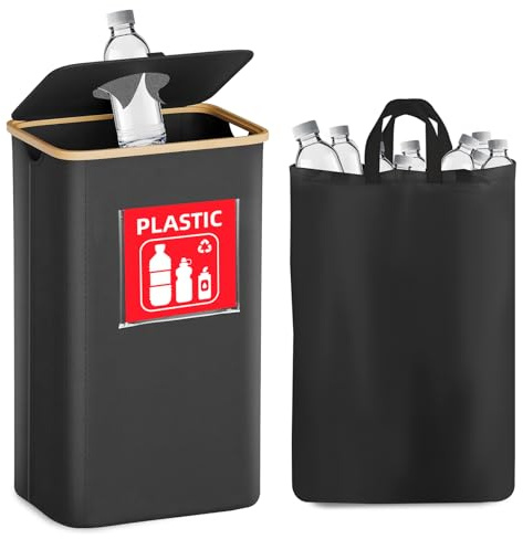 Vathery Recycling Bin for Kitchen 26 Gallon 100L, Indoor Recycle Bins with Lid, Hands-Free Access, Sorting Cards for Paper Plastic Glass Metal, Collapsible Waterproof Waste Bin