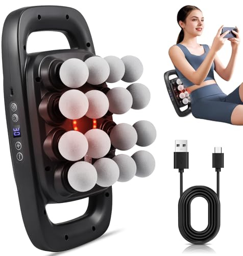 Pistola de masaje de 16 cabezas, aparato de masaje de 30 velocidades ajustables y 3 modos de masaje, pistola de masaje eléctrica con luz roja para espalda, nuca, piernas, muslos, hombros y pies (1)