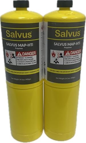 INTERGAS Salvus MAP-HTi Propylene Gas Cylinder 400g – High Purity >99.5% – Hotter Flame Blowtorch Fuel for Plumbing, Brazing, Welding, Soldering – CGA600 Torch Heads Compatible – Pack of 2