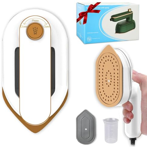Mini Travel Iron, 2 In 1 Portable Foldable 180° Rotatable Handheld Iron with Dry for Clothes, Small Size Plancha De Ropa Heat Press for Home Business Camping, White