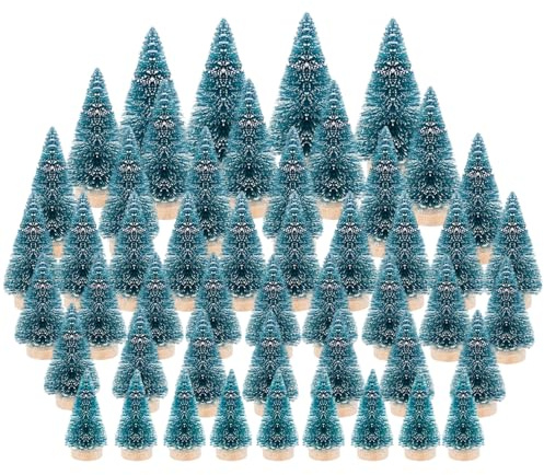 FALSKT 50 Pièces Mini Sapin de Noël Artificiel Petit Sapin de Noël 9/8.3/7.8/7/6.1/4.8CM Arbre de Noël Artificiel Mini Décoration Sapin de Noel pour Decoration Noel Table (Bleu-Vert)