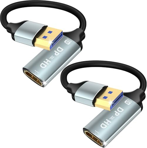 baolongking Displayport till HDMI-adapter, 4K 60Hz ljud-/videosynkronisering, envägsDP 1.2 dator till HDMI 2.0 skärm, lämplig för HDTV/MONITOR/PROVENOR/PROC (2-pack)