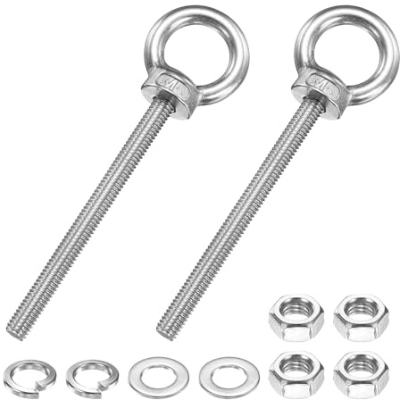 PATIKIL M6 x 70mm Boulon à œil, 2 Pcs 304 Acier Inoxydable Ensemble d'Anneau de Levage Fileté Boulon à œil à Épaulement avec Écrous de Blocage Rondelles Plates pour suspendu Hamacs, Argent