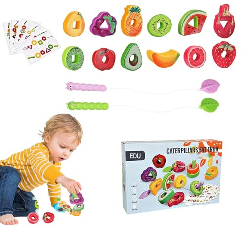 Juguete De Enhebrar | Actividad de Aprendizaje Sensorial - Set Educativo de Ensartar Frutas y Verduras para Hogar Aula Preescolar Viajes Coche Niños Niñas,Para Niños y Niñas, para Hogar, Juego, Aula,