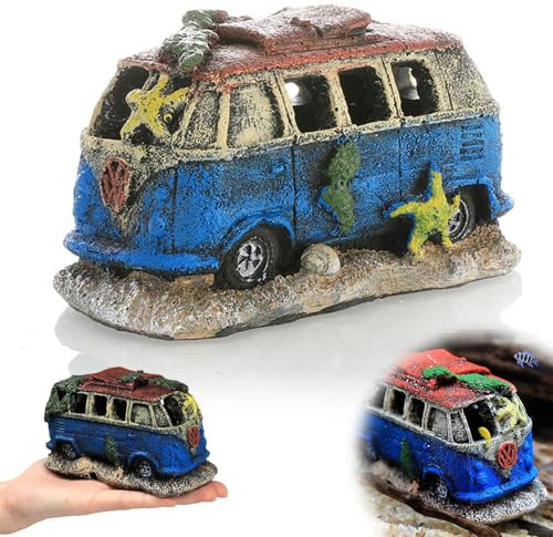 Qanye Decoración para Acuario de Resina, Autobús y Coche Simulado, Adornos de Paisajismo Acuático para Pecera, Hábitat para Peces, Camarones y Tortugas, Decoración Tanque (B)