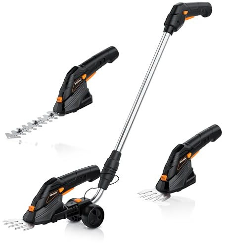 Brandson - Grasschere mit Akku inkl. Teleskopstange/Stiel - elektrische Rasenschere Strauchschere kabellos 2000mAh Akku - 1 x Grasmesser und 1 x Strauchmesser - Rasenkantenschneider - Rasentrimmer 7