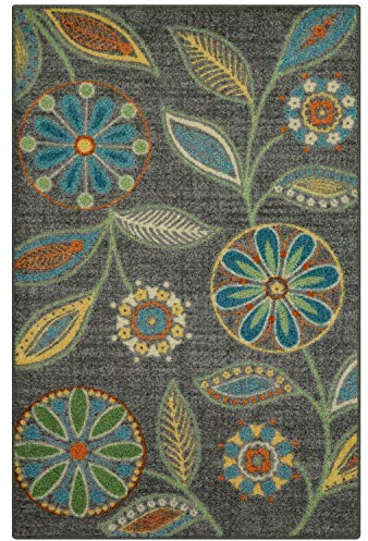 Maples Rugs Reggie Floral Kitchen Rug - Made in USA - Washable, Non Slip Indoor Carpet for Entryway, Foyer, Kitchen, and Bathroom, 2'6 x 3'10, Dark Grey