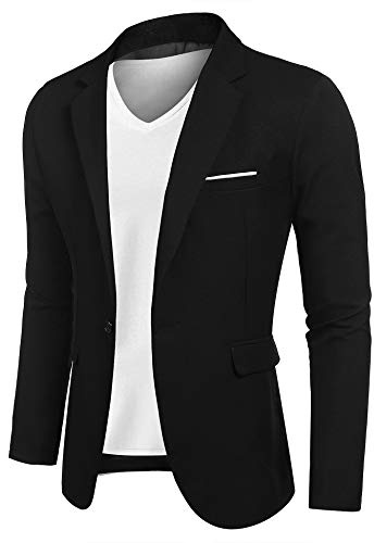 COOFANDY Men's Blazer Casual Sport Coats Slim Fit One Button Suit Jacket Lightweight Sports Jacket (Dark Black,Medium)