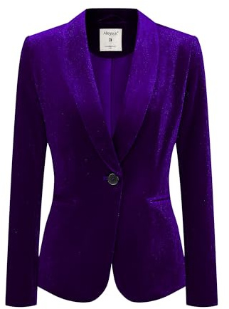 Allegra K Women's Halloween Christmas Office Coat Solid Shawl Collar 1 Button Velvet Blazer, Deep Purple, M