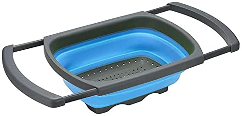 Alnicov Passoire Pliable en Silicone avec Poignées Extensibles au-dessus de l'Évier pour Pâtes, Légumes et Fruits - Bleu