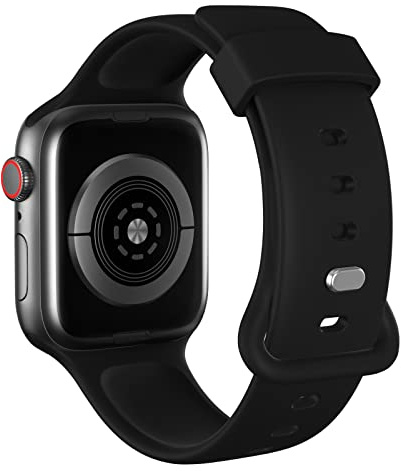 AOTUAO Sportarmband av mjukt silikon kompatibelt med Apple Watch armband 45 mm, 44 mm, 42 mm, för kvinnor eller män, ersättningsarmband för iWatch serie 9, 8, 7, 6, 5, 4, 3, 2 1 SE, svart