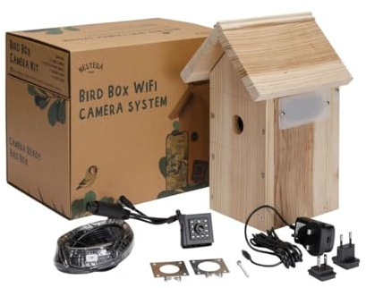 Caja Nido con cámara – 1440p HD WiFi Exterior Nido | Nido para herreros, petirrojos y gorriones | Caja Nido fijada al árbol, Valla o casa | Caja Nido Ideal para carboneros - NESTERA