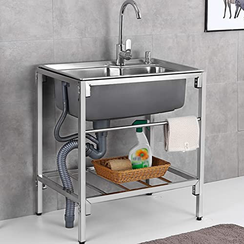 Fregadero de cocina de acero inoxidable Fregadero hecho a mano Fregadero de servicio de 1 compartimento Unidad de fregadero de catering para bar Cocina Restaurante Hospital Garaje al aire libre