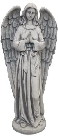 gartendekoparadies.de Figurine en Pierre Solide Ange priant Debout, Hauteur 59 cm, 17 x 25 cm, Gris, Poids 15 kg, en Pierre moulée résistante au Gel
