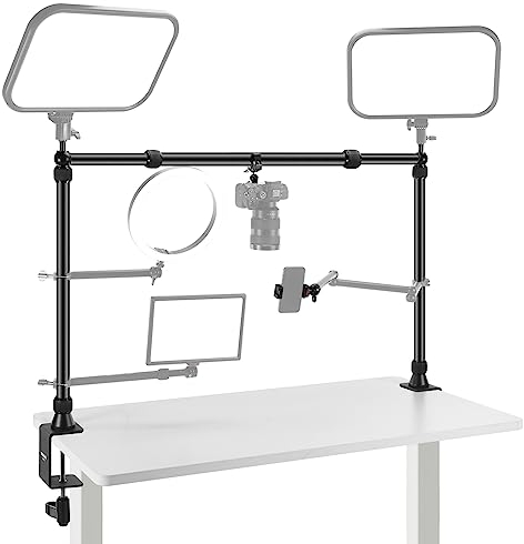 NEEWER Überkopf Kamerahalterung Rig mit 2 Kugelkopf Super Clamp/Handyhalter/Kamera Tischhalterung, Multi Gerätehalterung Plattform Overhead Stativ, einstellbare Höhe Breite, Max Last 12kg, NK002