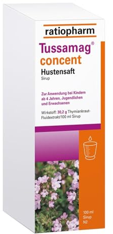 Tussamag® concent Hustensaft von ratiopharm sorgt mit Thymiankraut-Flüssigextrakt für eine natürliche und starke Hilfe bei Husten, fördert das Abhusten und wirkt krampflösend, 100 ml Hustensaft