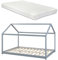 [en.casa] Kinderbett Cerro mit Matratze Hausbett Jugendbett Bett in Haus-Optik Montessori Bett aus massiver Kiefer Bettgestell mit Lattenrost Grau 120x200cm