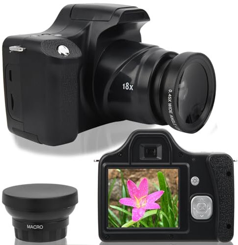 Fotocamera Digitale, Fotocamera Portatile con Schermo LCD da 3 Pollici, Fotocamera Reflex HD con Zoom 18X a Lunghezza Focale Lunga con Batteria di Grande (Versione standard +
