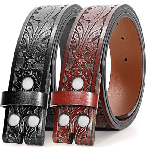 BELTROAD 2-pack Western läderbältesrem för män kvinnor cowgirl läder herrbälten för jeans presentbälte utan spänne, 02cucurbit blomma-svart+brun, for Wasit 34-37