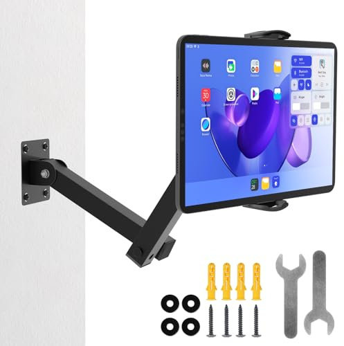 Feelhap Supporto da Parete per Tablet e Smartphone, Braccio Regolabile, Lunghezza Estendibile 10-45 cm, Compatibile Con Dispositivi da 4-13 Pollici