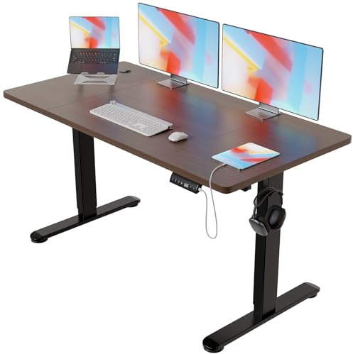 Devoko Escritorio Elevable Eléctrico 160 x 80 cm Nogal | Ajuste eléctrico de altura, 3 memorias de altura, Gestión de cables integrada, Tecnología anticolisión