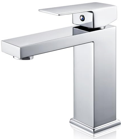Robinet Salle de Bain, Mitigeur Lavabo Monocommande, Robinet Cascade Avec une Hauteur de Bec de 115 MM, Moderne Robinetterie Lavabo Chromé, G3/8