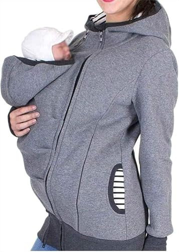 001,XL,Generic 3 i 1 bärsele hoodie jacka kvinnor, med dragkedja jacka kängururock Gravid topp bebis bär babyhållare fleece huvtröja Mjuk och