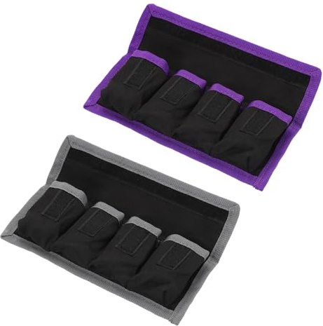 PATIKIL Custodia per Batterie Fotocamera, 4 Tasche in Nylon Custodia per Batterie DSLR Porta Batterie AAA e LP-E6 LP-E8 NP-FW50 EN-EL14 EN-EL15 (Grigio, Viola)