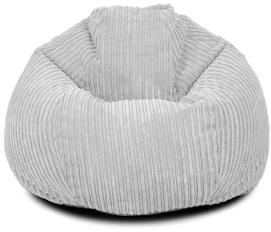Bags of Beans Extra Large Corduroy Adult Bean Bag Pre-Filled - Platinum | No Assembly Teens Beanbag Lounger Chair - Machine Washable Removeable Cover- Gaming Seat Bedroom Lounge - 92(H) x 102(W)cm