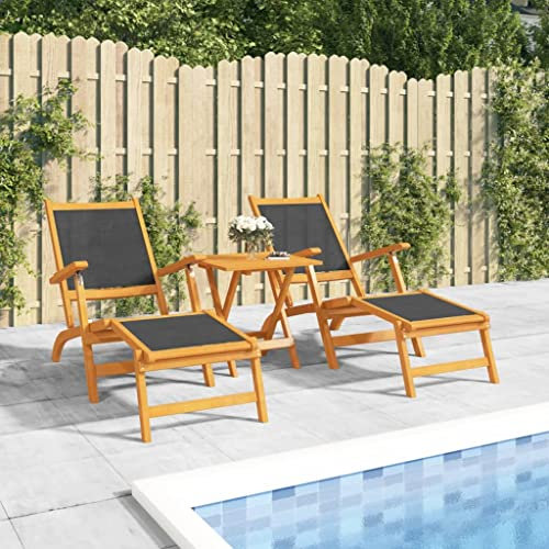 LVHUIDEH Outdoor Liegestuhl aus Holz mit Tisch, Lounge Sonnenliegen, Klappbar, Wetterfest, Ergonomisch Gartenliege für Patio/Strand/Terrasse/Pool, 2er Set, 141 x 57.5 x 92 cm