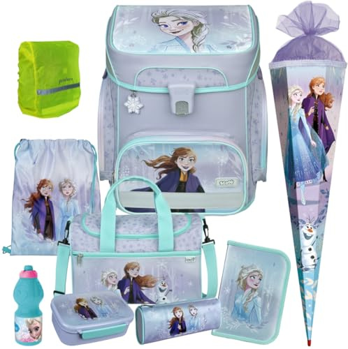 Pridera Scooli Schulranzen Mädchen 1.Klasse EasyFit (10tlg. Set mit Sporttasche Brotdose Trinkflasche Schultüte F, Regenhülle gratis, Frozen)