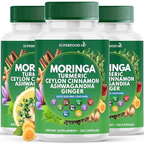 Moringa Supplement | Turmeric, Ginger, Boswellia, Saffron, Holy Basil, Nettle -Support Supplement for Women and Men with Ceylon Cinnamon, Quercetin, Tart Cherry - 360 Capsules