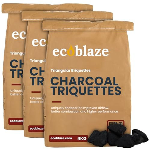 Ecoblaze 12Kg Charcoal Triquettes - BBQ Charcoal Briquettes Designed for Optimum Airflow for Even Heat and almost Instant Lighting