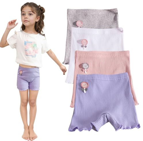 4/5 Pack Girls Bike Shorts Breathable Boyshorts for Toddler Under Dresses Dance Short Kids No Need to Wear Underwear (US, Age, 7 Years, 8 Years, White, Gray, Pink and Purple)