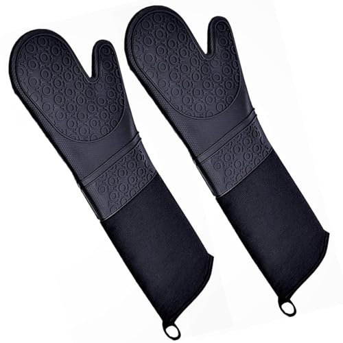 Guanti da forno professionali extra lunghi in silicone con fodera trapuntata, guanti da forno resistenti al calore, guanti da forno resistenti al calore, 1 paio