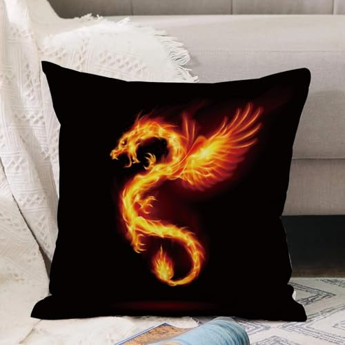 VJIZLOQB Fundas Cojines,Fundas de Cojines Decorativo Fundas Cojin Poliéster por Sala de Dormitorio Sofá,Ilustración de un dragón de Fuego con alas, símbolo de sabiduría y Poder sobre f,30x30cm