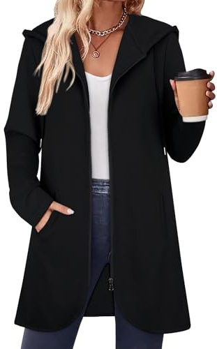 Syphiby Black Hoodies for Women Long Zip Hoodie 2025 Womens Oversized Cardigans Autumn Tunic Sweatshirts Long Sleeve Sweaters Zip Up Fall Clothes with Pocket Outerwear Clothing