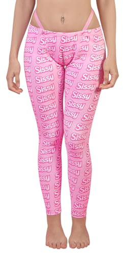 LittleForBig - Leggings unisex Y2K de seda, con cojín antiamel Toe y ganador integrado, diseño de cordón para silueta femenina lisa, pantalón estampado integral, estilo Sissy