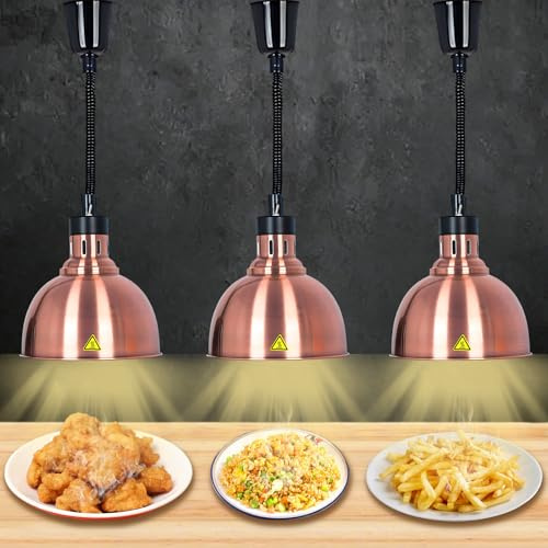 BOVDC Lampade Riscaldanti Cucina, Lampada Riscaldante per Alimenti Regolabile, Sospeso Lampada Scaldavivande Ristorante, 250W Lampade Scaldavivande Cucina, Ristoranti, Hotel(B-25cm,3 Pezzi)