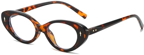 LJCZKA Occhiali Luce Blu Ovali per Donna Montatura Occhiali da Vista Occhi di Gatto Piccoli y2k Stretta Cornice Anti Affaticamento per Computer Gioco (Leopardo, 0.0, x)