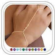 Turandoss Armband ring handkedja för kvinnor – 14K guldpläterad, justerbar kedja med födelsesten, startbeständig, vänskapsgåva för kvinnor